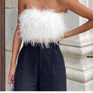 White Faux Feather Crop Top